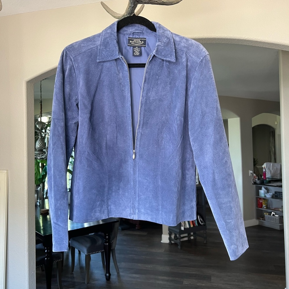 Gorgeous sz S, blue suede leather jacket w/hidden side pockets